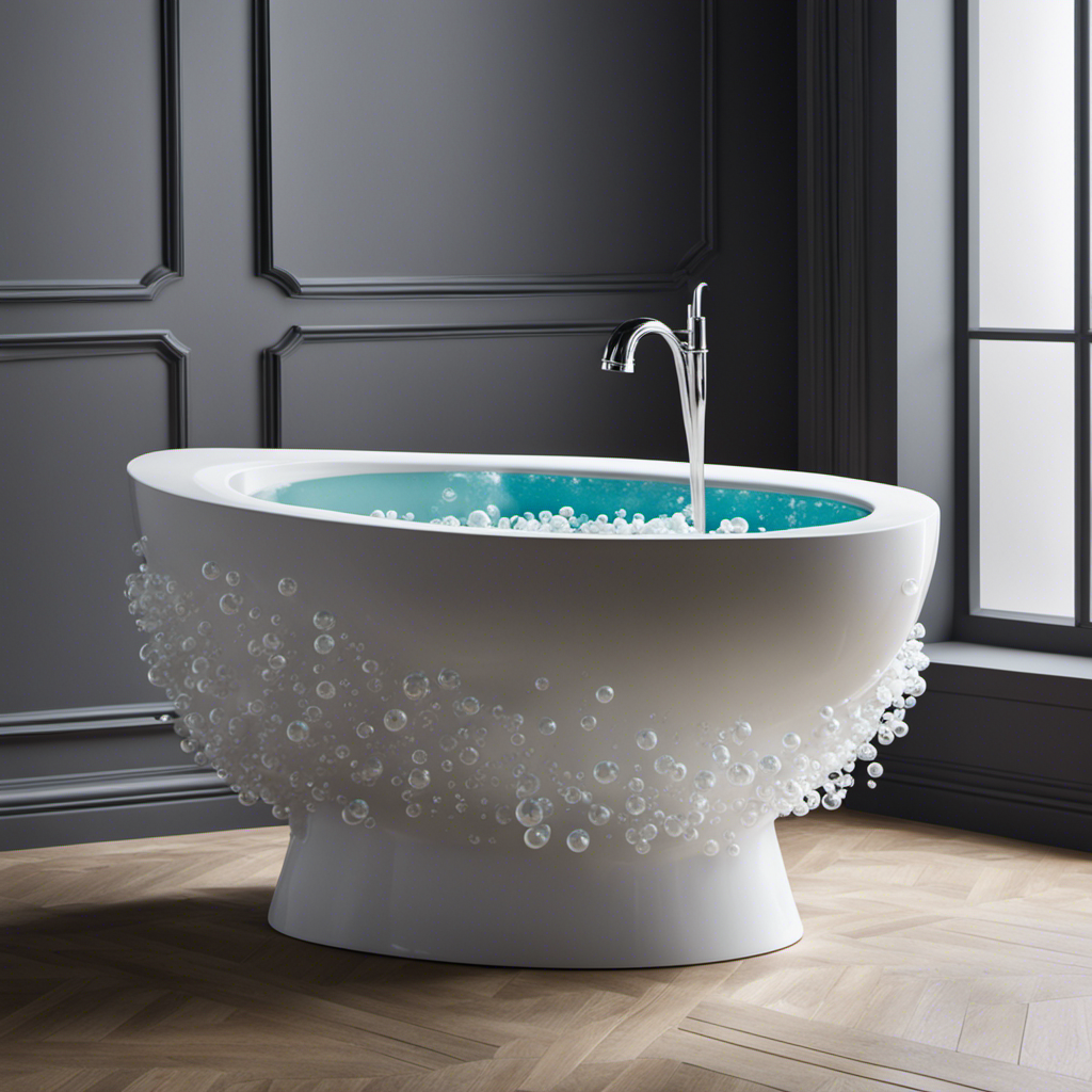 An image that captures the unsettling sight of a toilet bowl filled with foamy bubbles as a bathtub drains, showcasing the turbulent motion of the water and the interaction between the two fixtures