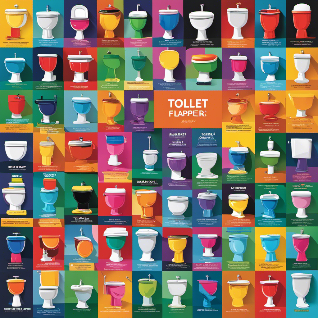 An image showcasing a range of toilet flapper types in vibrant colors and varying shapes