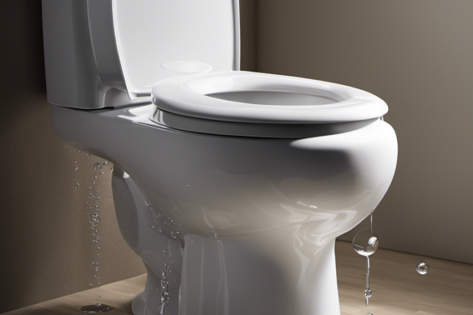 An image capturing a close-up view of a toilet bowl being flushed, showing water swirling down forcefully, with small bubbles forming, and the bowl emitting a deep gurgling sound