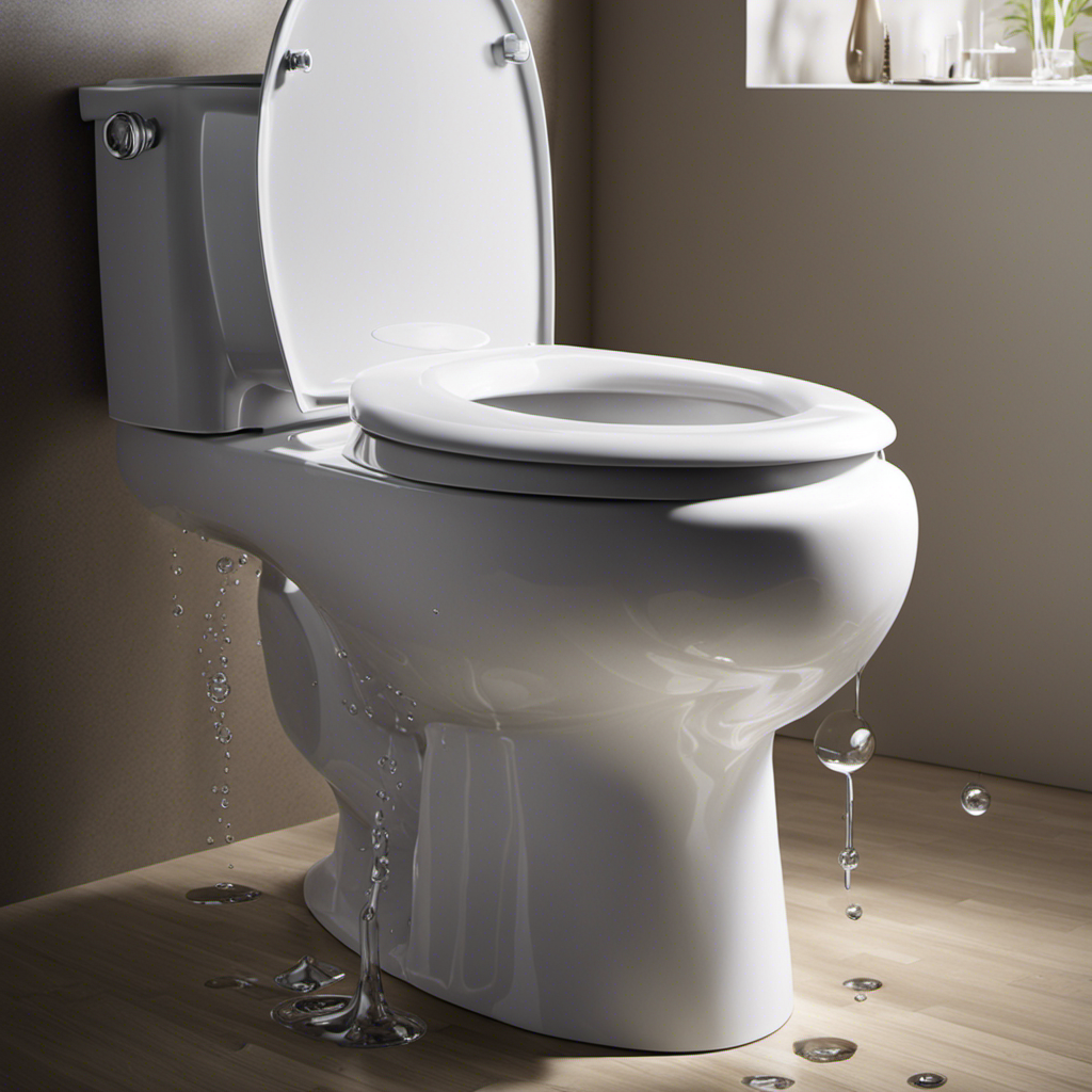 An image capturing a close-up view of a toilet bowl being flushed, showing water swirling down forcefully, with small bubbles forming, and the bowl emitting a deep gurgling sound