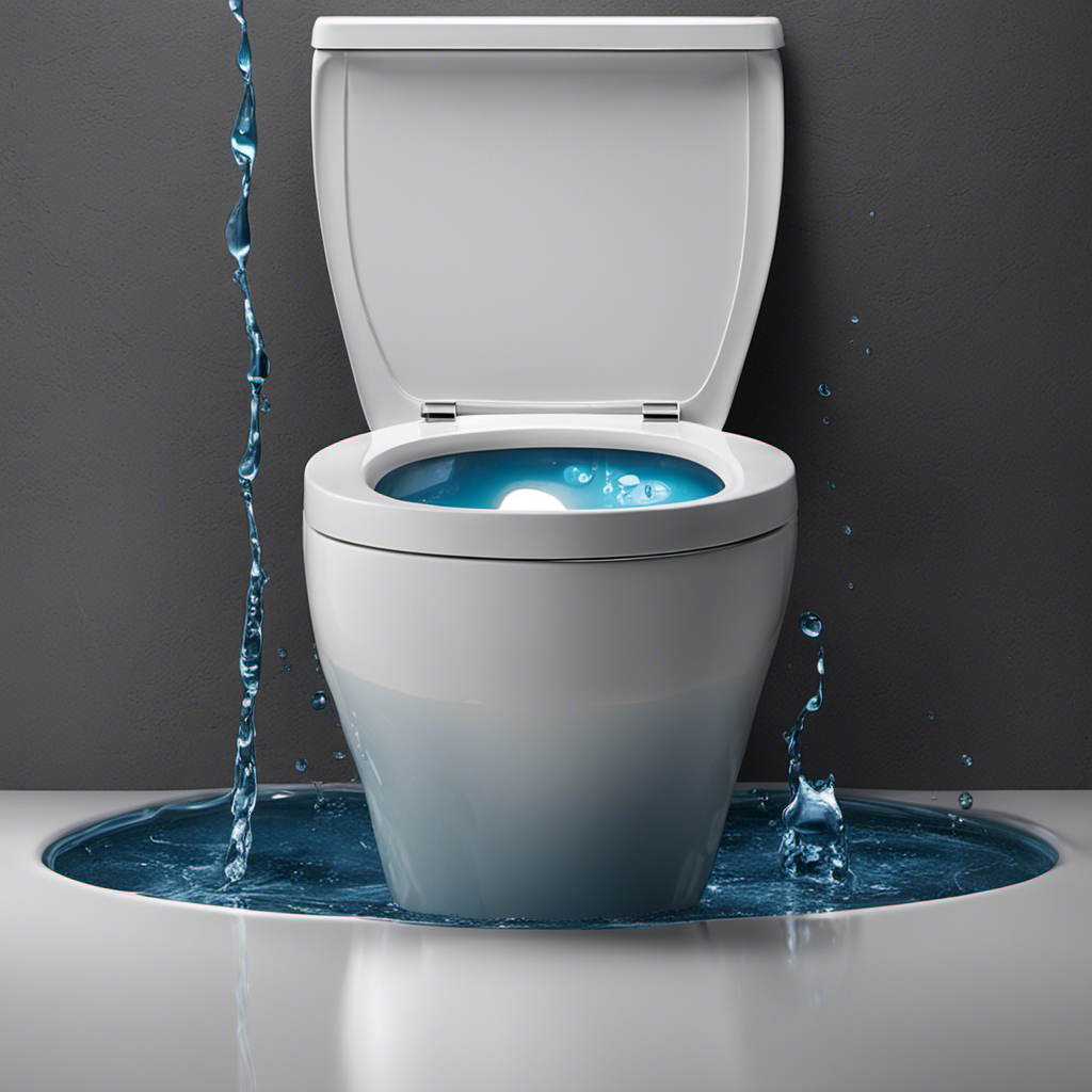 An image depicting a close-up view of a toilet leaking water from its base after being flushed