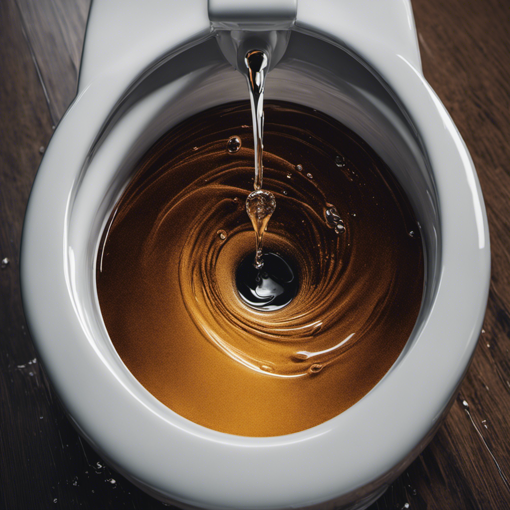 An image showcasing a close-up of a toilet bowl, water rapidly swirling down the drain after a flush