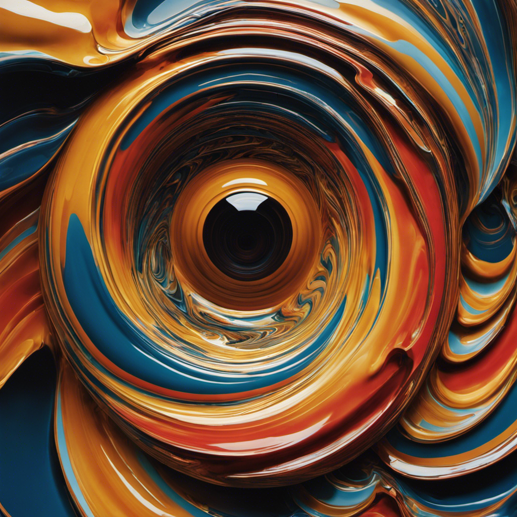 An image capturing a close-up view of a flushed toilet, showcasing water swirling vigorously in the bowl, while a series of vibrant, concentric ripples expand outward, accompanied by a faint gurgling sound