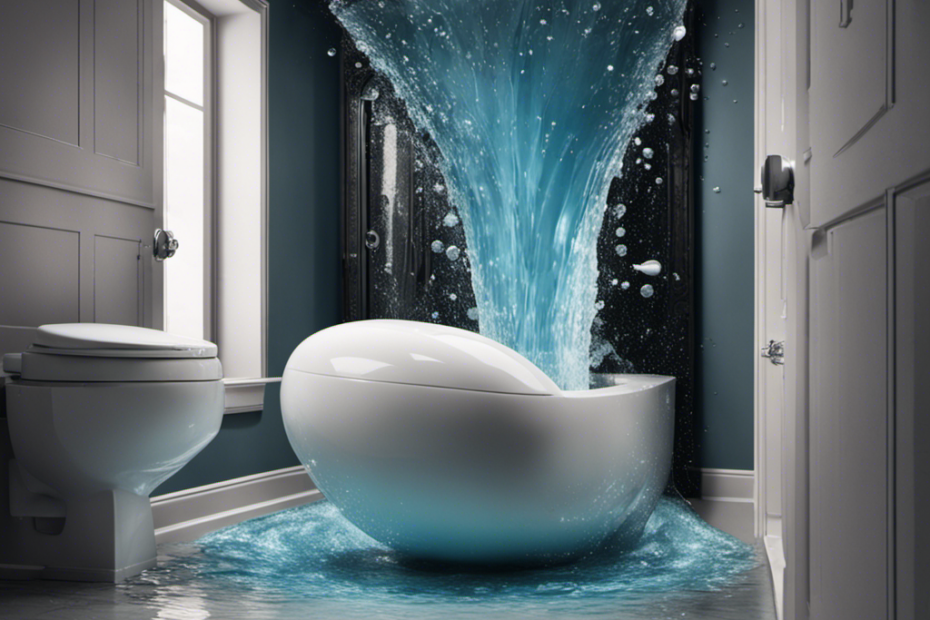 An image of a toilet bowl with water gushing out forcefully when flushed