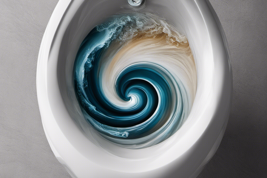 An image capturing the mesmerizing whirlpool effect when a toilet is flushed: a powerful cascade of water spiraling and disappearing into the depths, leaving behind a clear, pristine bowl