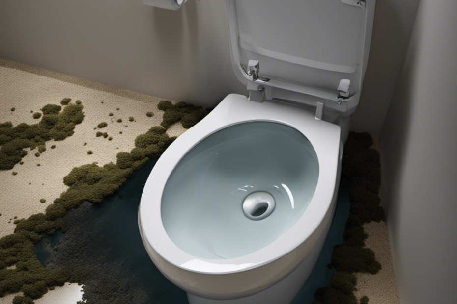 An image of a toilet bowl overflowing with murky water, cascading over the rim and pooling onto the bathroom floor
