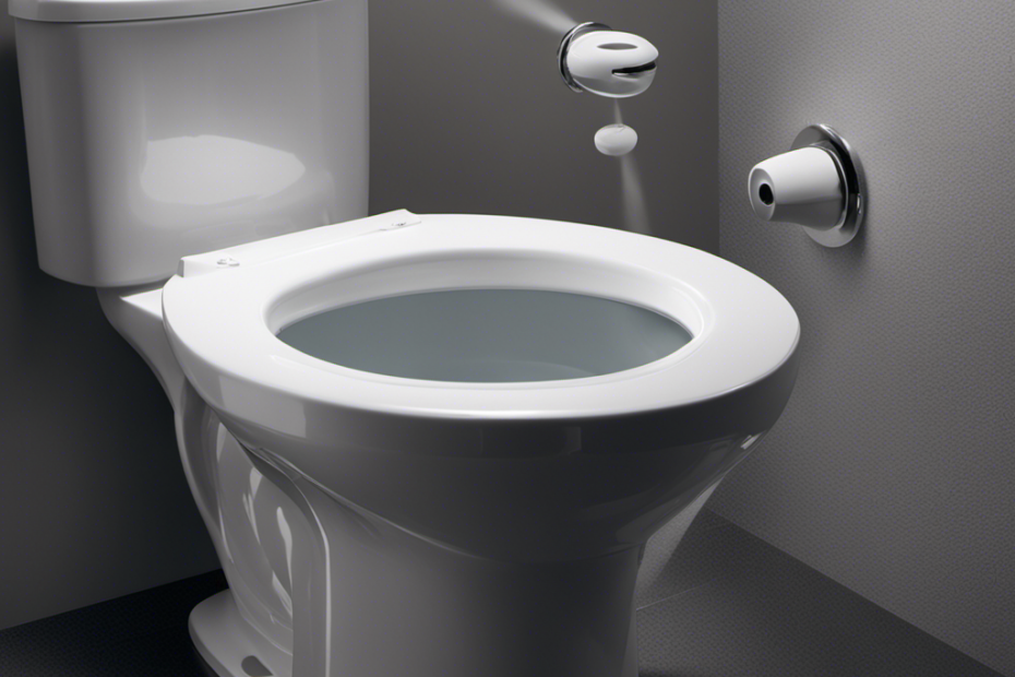 An image that illustrates a close-up view of a toilet bowl, with water rushing in and a small, vibrant whistle emerging from the water tank, capturing the moment when the toilet fills with a distinct, high-pitched sound