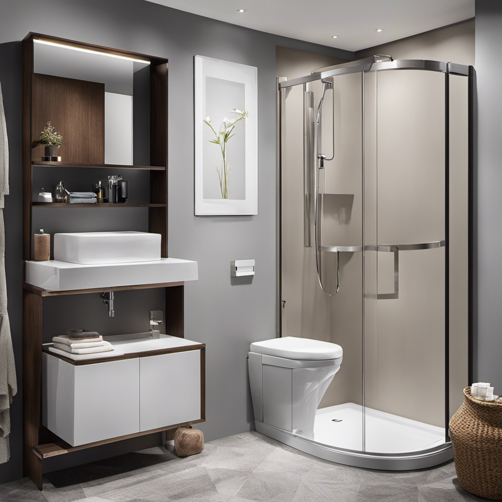 An image showcasing a compact bathroom with a 10-inch rough-in toilet, featuring a sleek design, efficient space utilization, and a perfect fit for small bathrooms