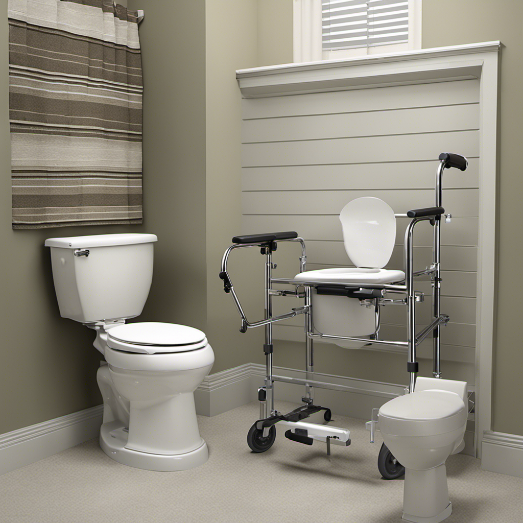 An image showcasing the ultimate raised seat, Vive toilet rail, Drive Medical commode, and Medline safety rails