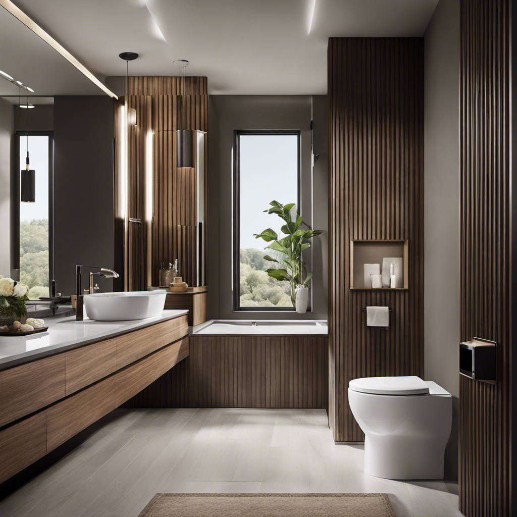 An image showcasing a sleek, modern bathroom with a KOHLER toilet as the centerpiece