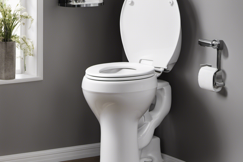 An image showcasing a spacious and ergonomically designed toilet, complete with sturdy grab bars and a raised seat, providing maximum comfort and accessibility for disabled and elderly individuals