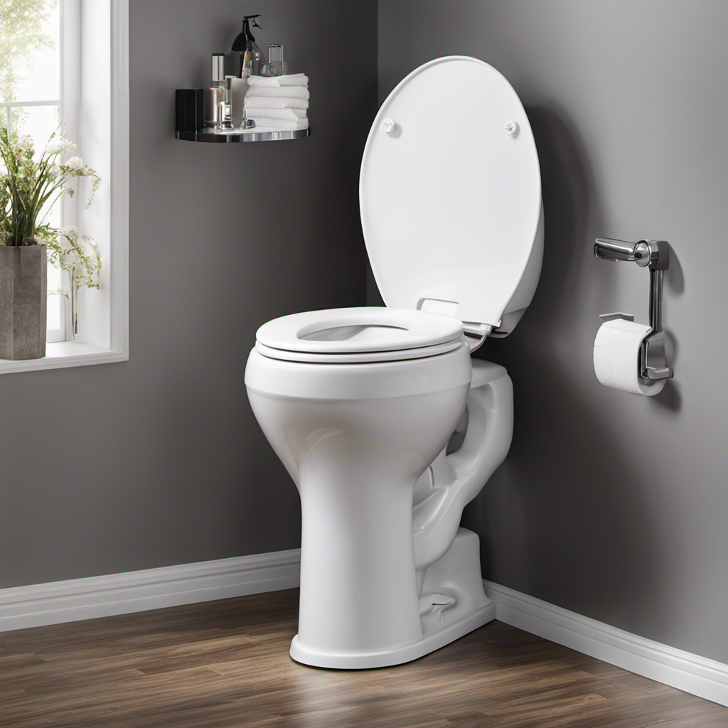 An image showcasing a spacious and ergonomically designed toilet, complete with sturdy grab bars and a raised seat, providing maximum comfort and accessibility for disabled and elderly individuals