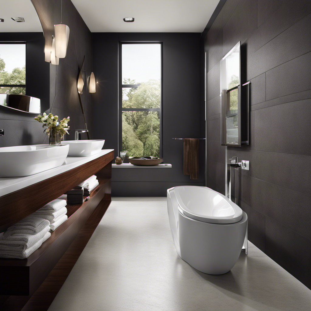 An image showcasing a sleek, modern bathroom with the TOTO Drake Toilet as the centerpiece