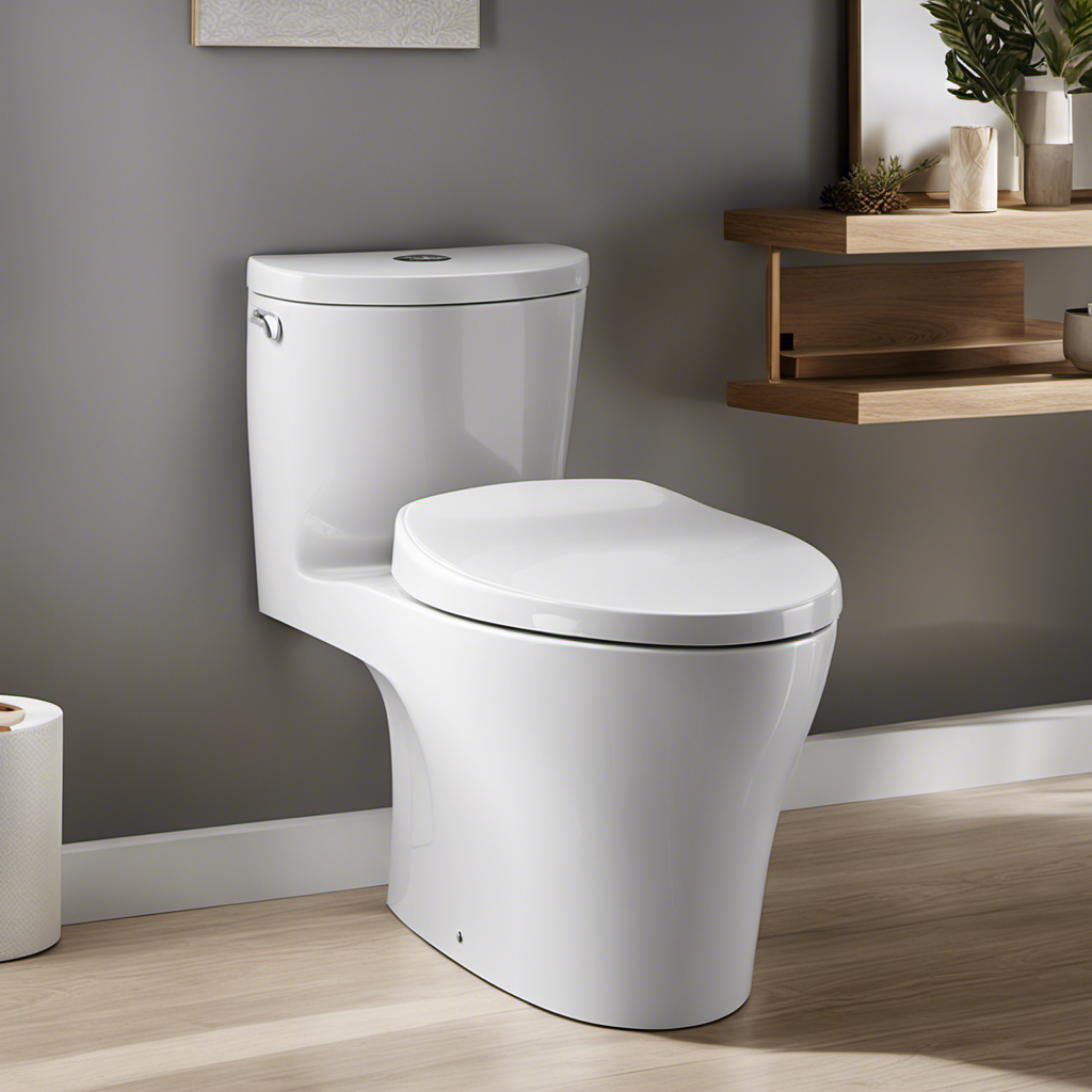 An image showcasing the sleek and modern design of the TOTO Entrada toilet, with its water-efficient features highlighted through a close-up shot of the dual flush mechanism and a subtle flow of water into the bowl