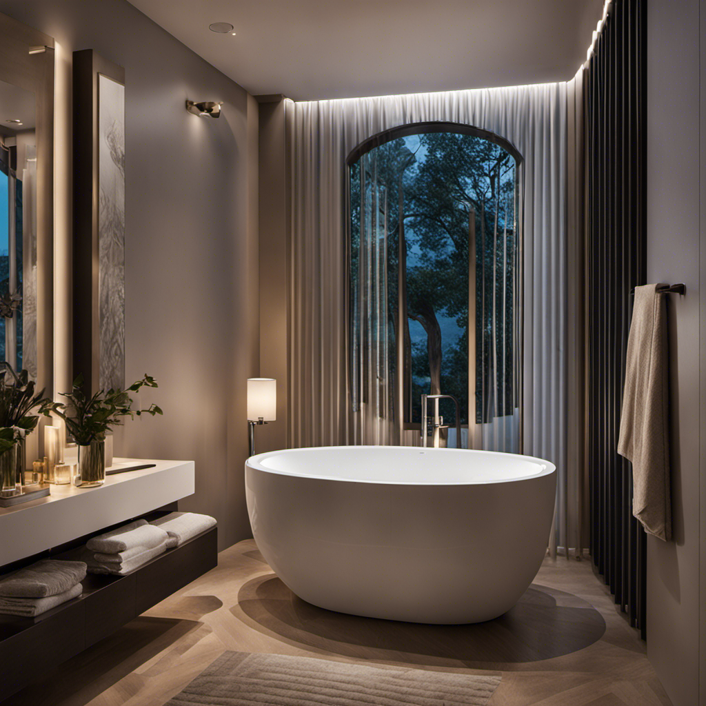 An image showcasing the Kohler Reach Toilet: A sleek, modern bathroom setting with soft ambient lighting