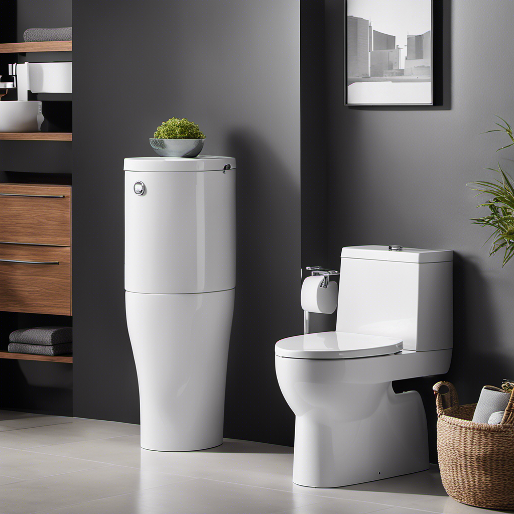 An image showcasing a lineup of 18-inch high toilets, each displaying unique designs, colors, and features