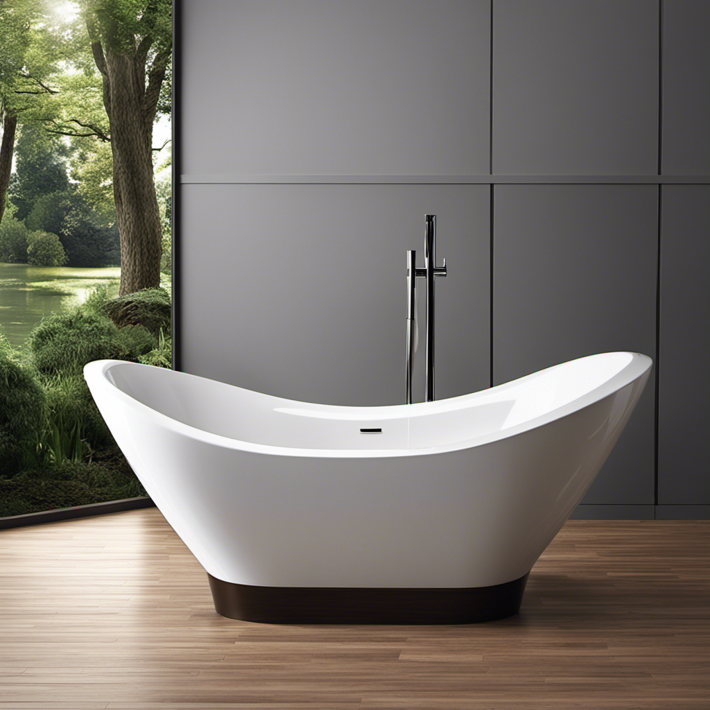 An image showcasing a spacious, rectangular bathtub with sleek, curved edges, measuring approximately 60 inches in length, 30 inches in width, and 20 inches in depth