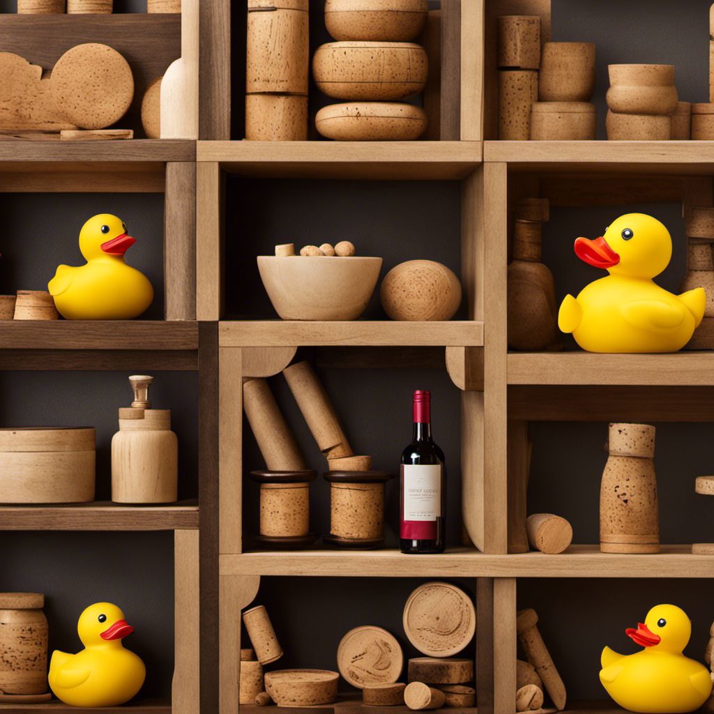 An image that showcases a variety of household objects, such as a rubber duck, a wine cork, and a DIY clay plug, creatively used as bathtub stoppers
