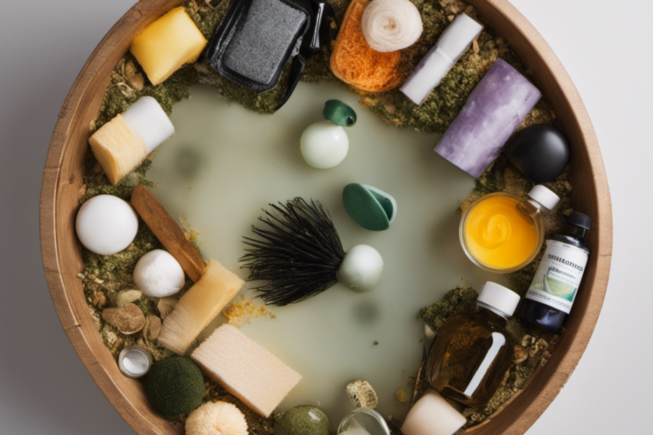 An image showcasing a variety of common household objects, such as hair, soap, and debris, artfully arranged in a bathtub, symbolizing the potential clogging culprits