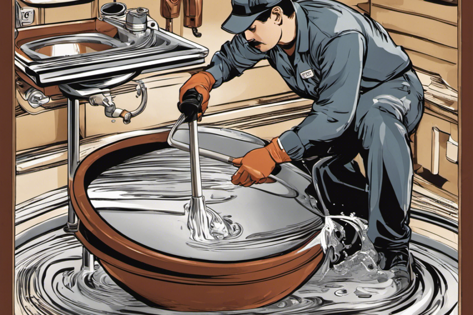 An image featuring a person wearing gloves, holding a plunger, and applying pressure to an RV toilet