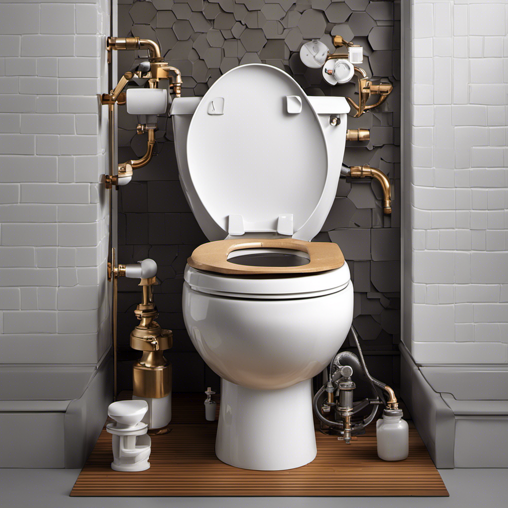 An image showcasing a disassembled toilet with a faulty flapper valve, water overflowing from the tank, a clogged float mechanism, and a leaking fill valve, illustrating the diverse causes of a running toilet