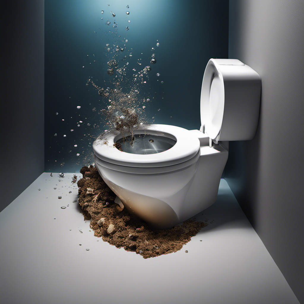 An image featuring a close-up view of a toilet bowl with clear water slowly swirling around a partially blocked drain, showcasing the buildup of debris and a clogged pipe as the cause for a slow flush