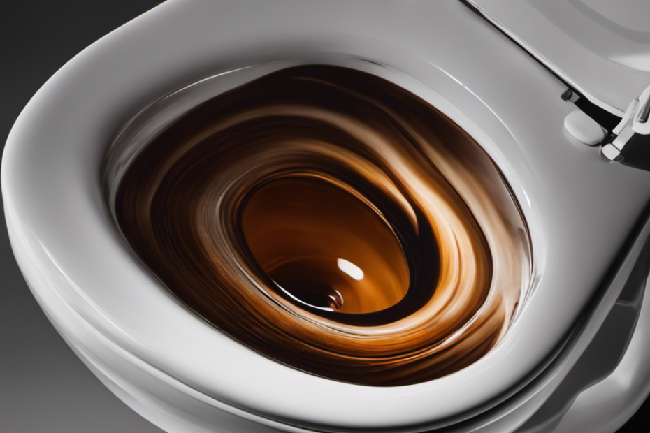 An image capturing a close-up of a toilet bowl, showcasing a distinct, unsightly brown ring forming at the waterline, revealing the mysterious and unpleasant phenomenon behind its occurrence