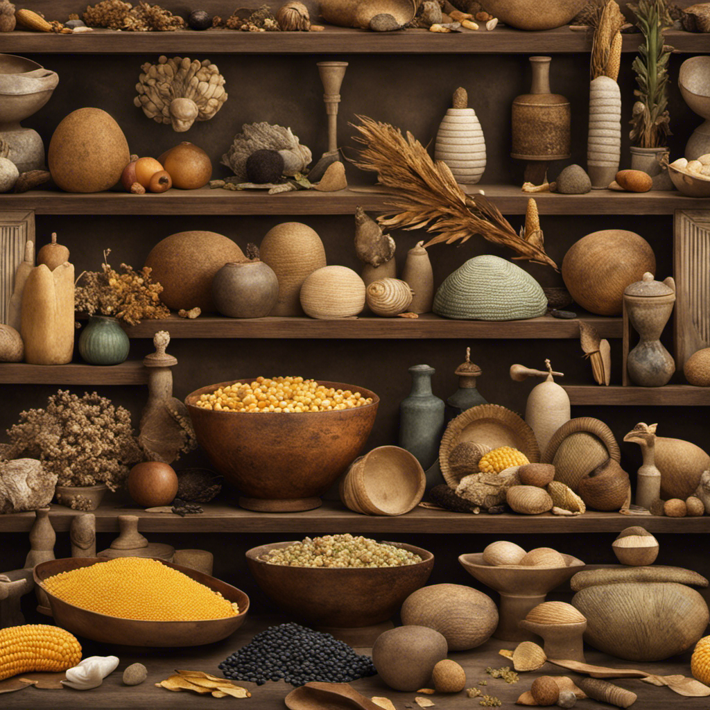 An image that depicts various objects people used throughout history to clean themselves after using the bathroom, showcasing materials such as leaves, stones, shells, and even corn cobs, each with distinct textures and colors