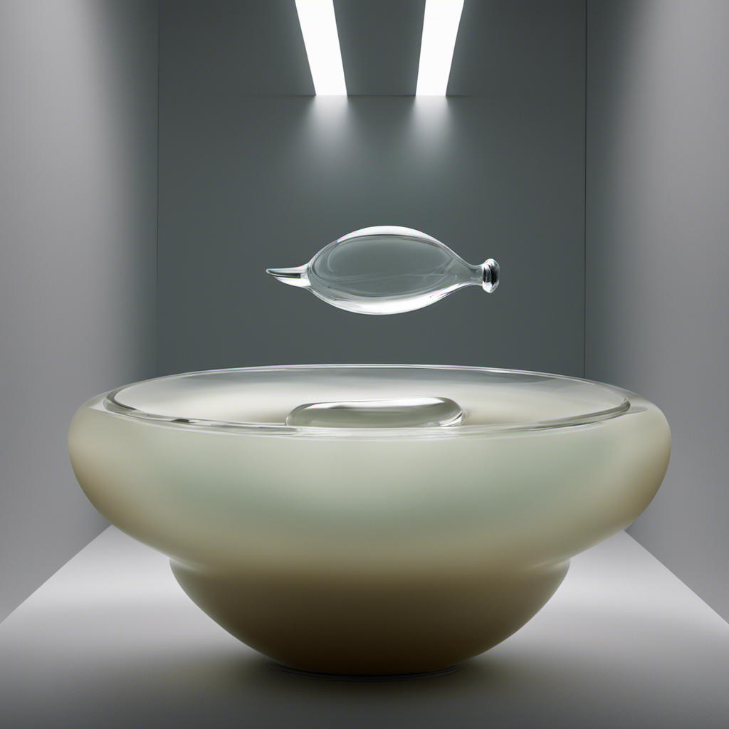 An image showcasing a toilet with a clear, pristine bowl filled with water