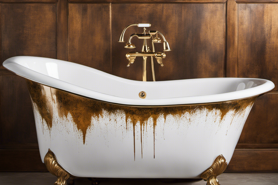 An image showcasing a worn-out bathtub with chipped enamel, displaying signs of discoloration and scratches