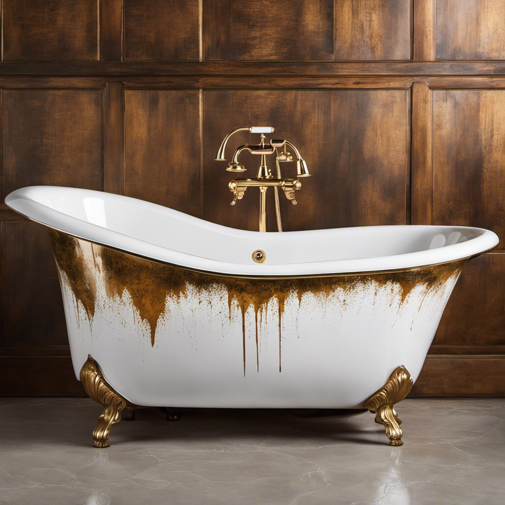 An image showcasing a worn-out bathtub with chipped enamel, displaying signs of discoloration and scratches