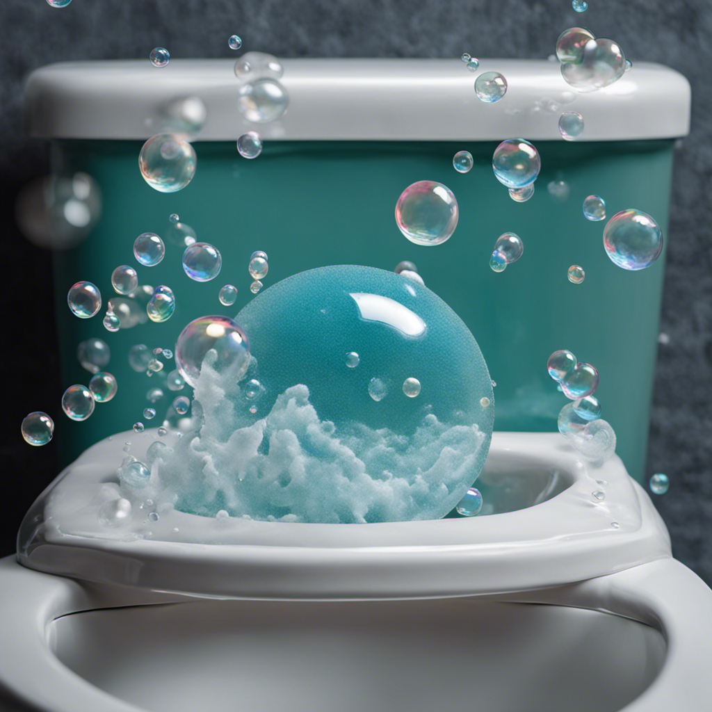 An image capturing the unsettling moment when foamy bubbles rise from a toilet bowl