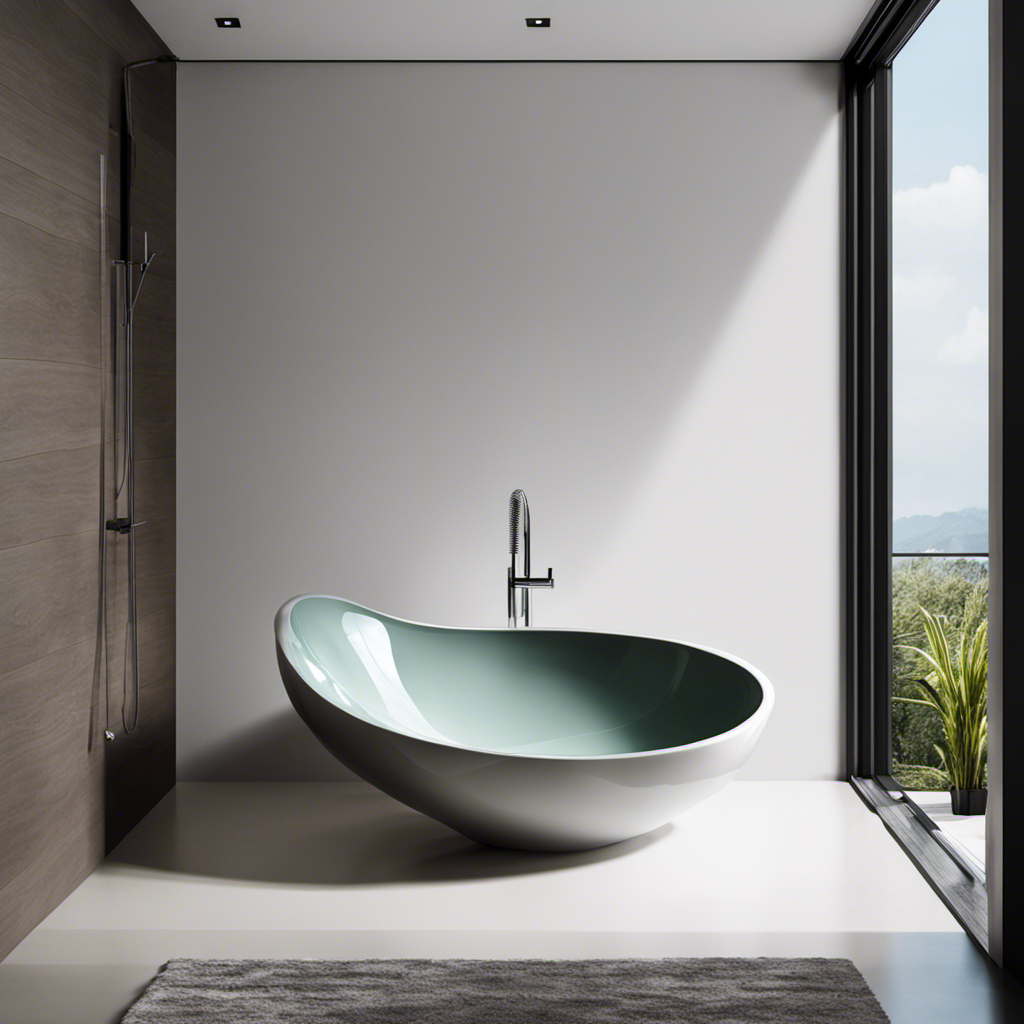 An image showcasing an unlevel bathtub: a tilting porcelain vessel with water pooling on one side, causing objects to slide off the sloping rim