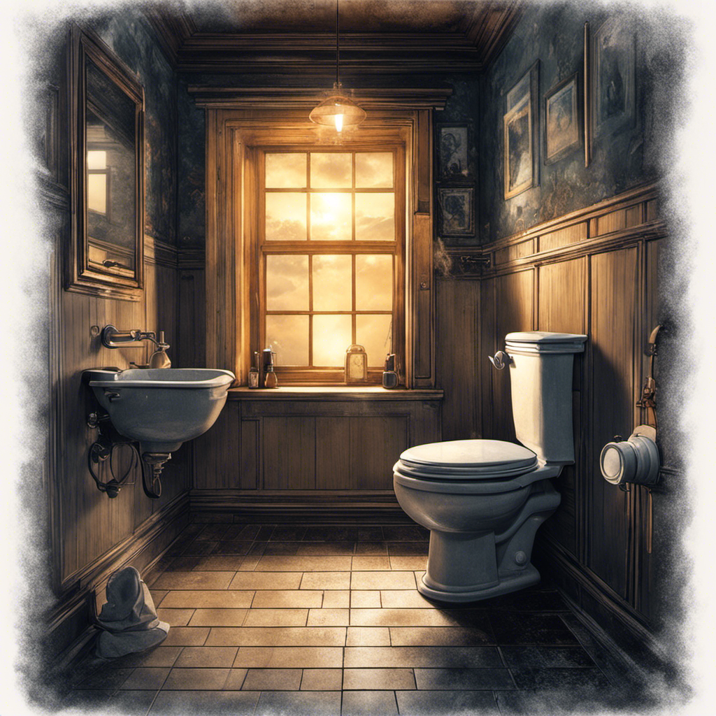 An image depicting a dimly lit bathroom, with steam rising from the shower, a neglected roll of toilet paper, a clock on the wall ticking slowly, and a person sitting on the toilet, engrossed in their smartphone