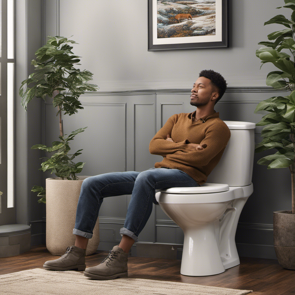 An image showcasing a person sitting comfortably on a toilet, emphasizing the elevated seat height