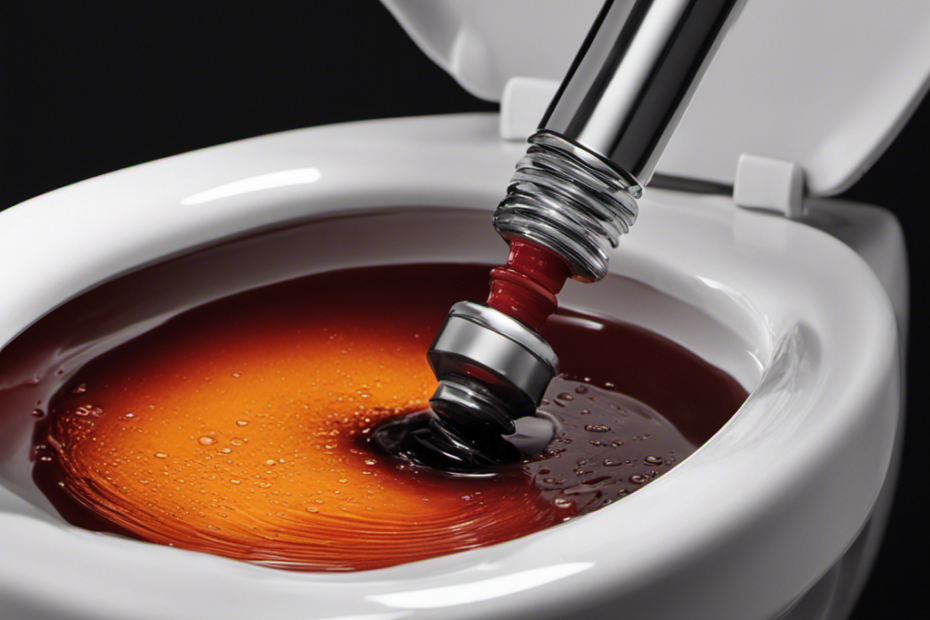 An image showcasing a close-up of a plunger in action, exerting pressure on a clogged toilet bowl