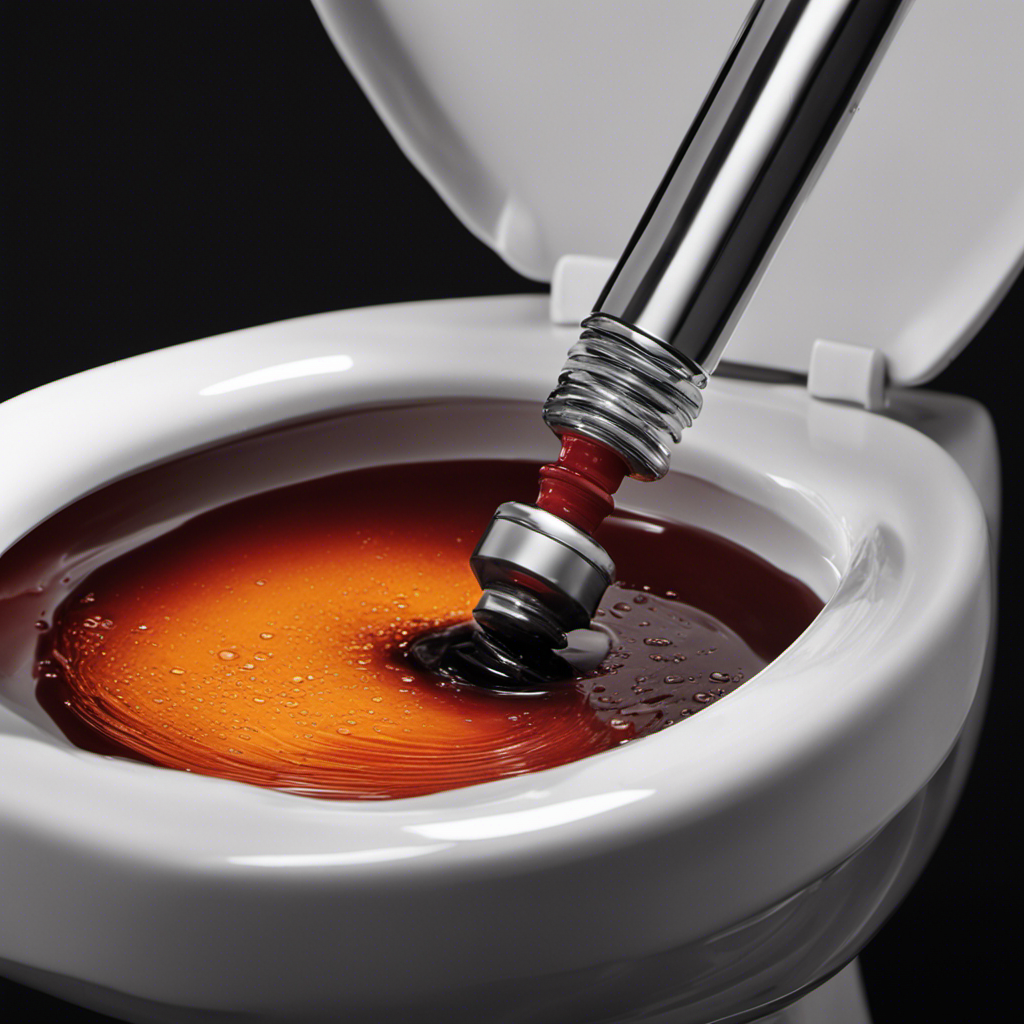An image showcasing a close-up of a plunger in action, exerting pressure on a clogged toilet bowl
