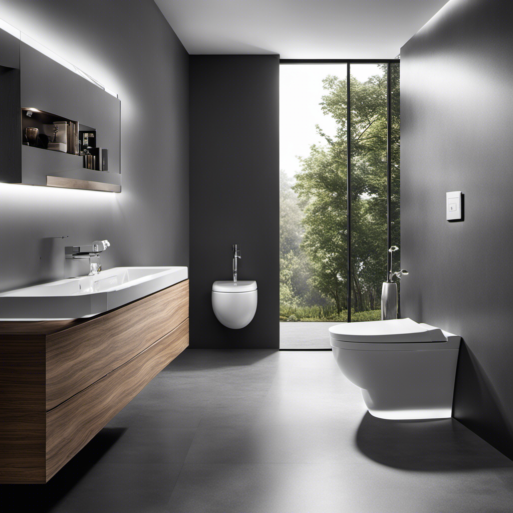 An image showcasing a sleek, modern bathroom with a bidet toilet