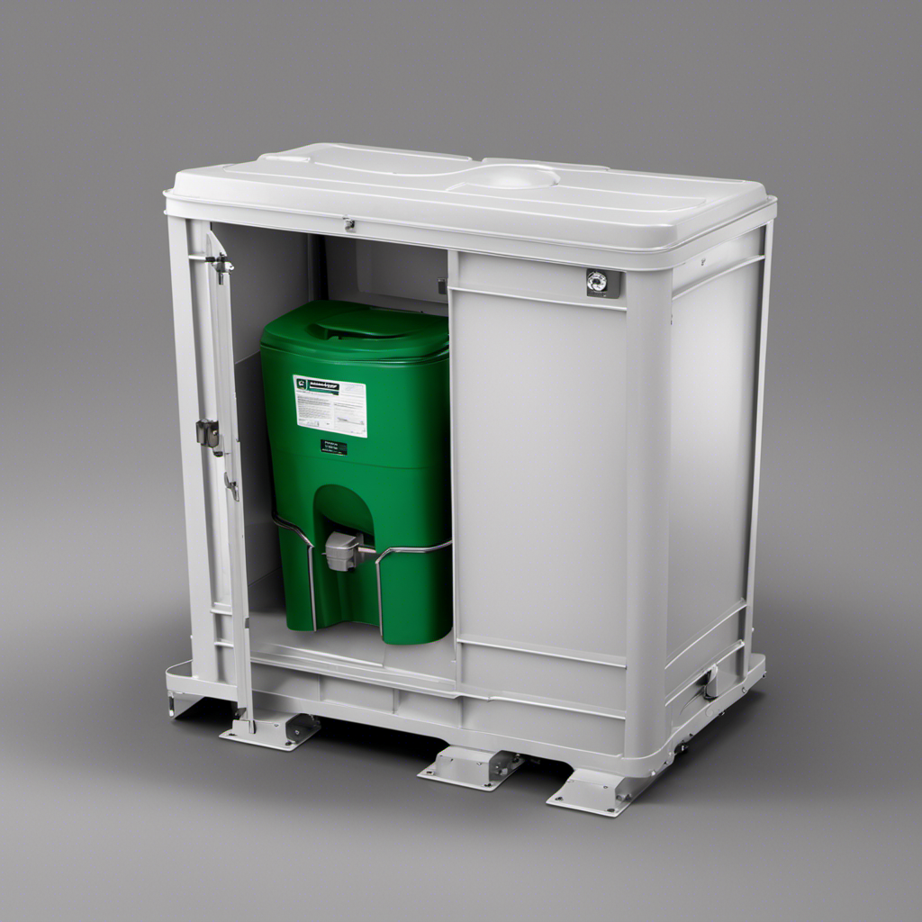 An image showcasing a compact, portable toilet designed for chemical waste disposal