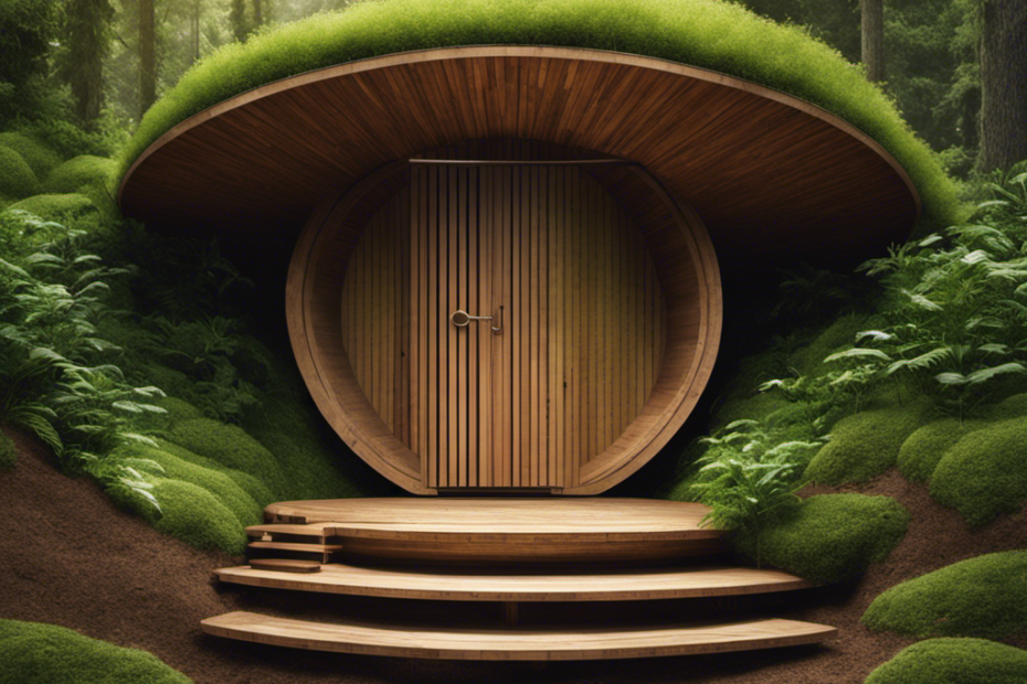 An image capturing a wooden structure with a small, round opening in the middle, surrounded by lush greenery