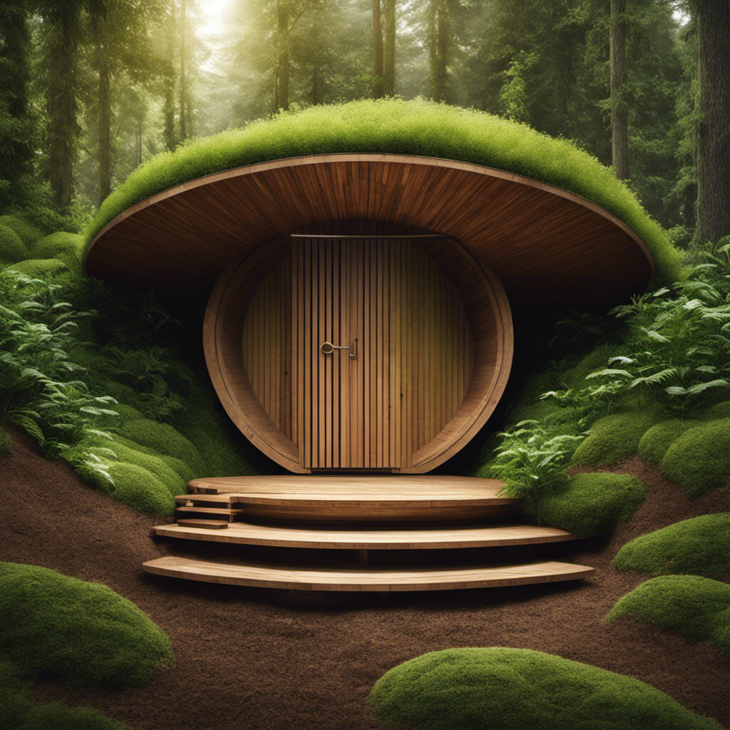 An image capturing a wooden structure with a small, round opening in the middle, surrounded by lush greenery