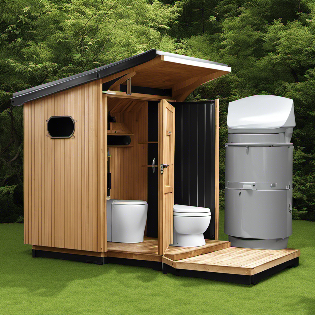 An image showcasing the various types of compost toilets, with clear distinctions between a self-contained composting toilet, a vermicomposting toilet, and a composting toilet system connected to a separate composting chamber