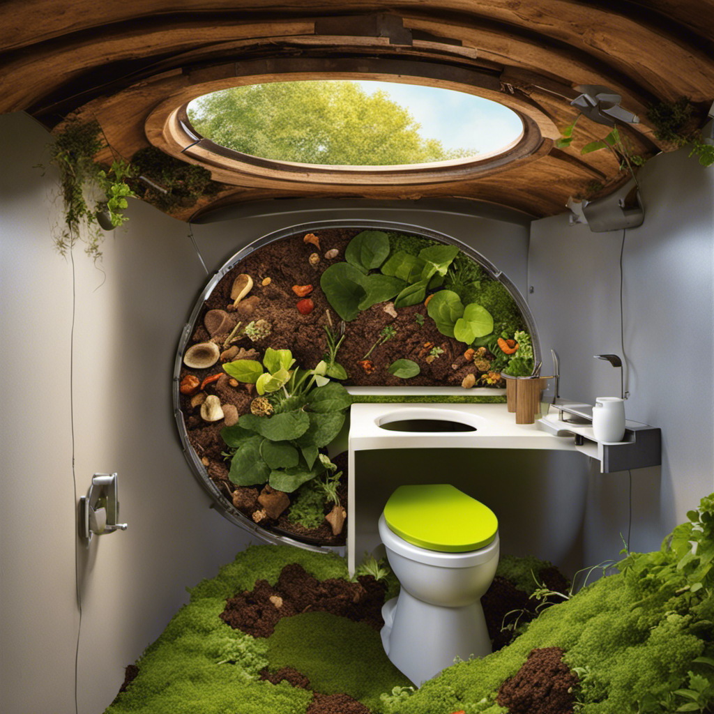 An image capturing the intricate composting process inside a compost toilet