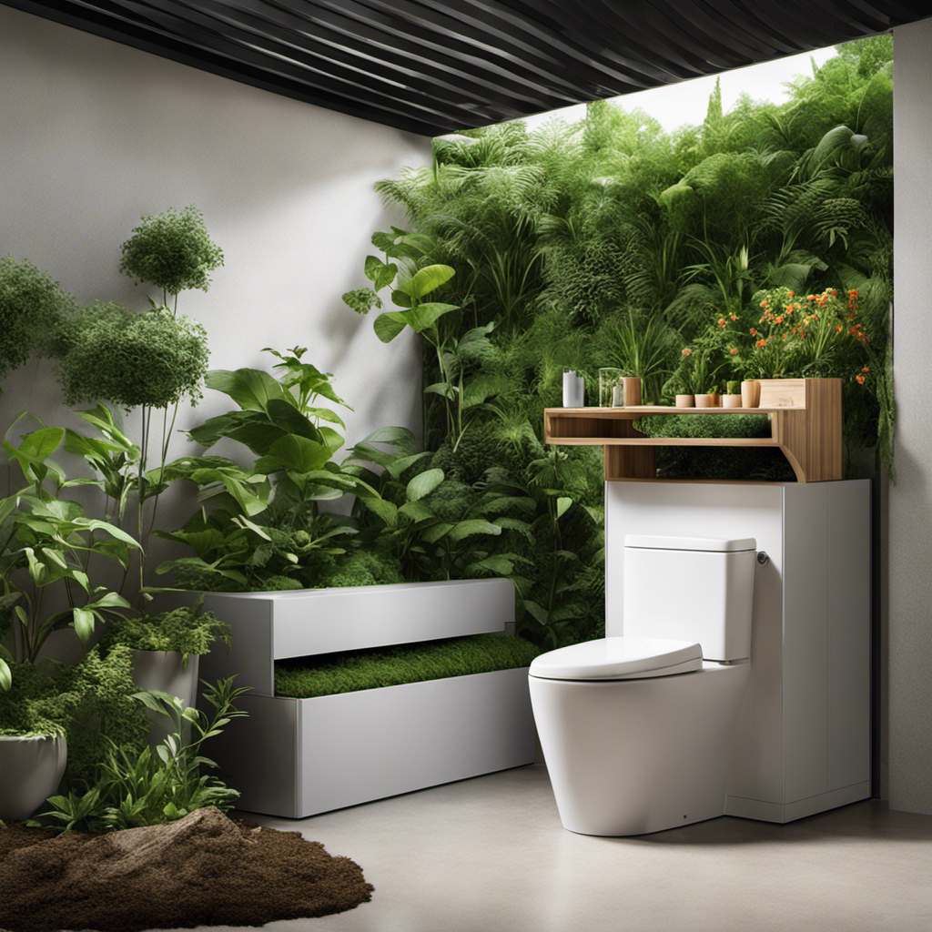 An image showcasing a lush garden thriving with vibrant and healthy plants, while a compost toilet discreetly sits nearby