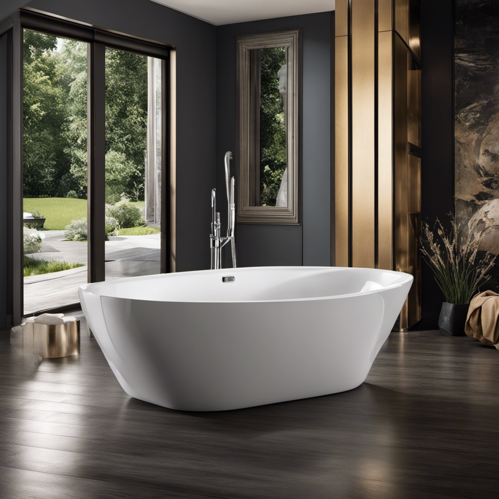 An image showcasing a luxurious, spacious deep soaking bathtub