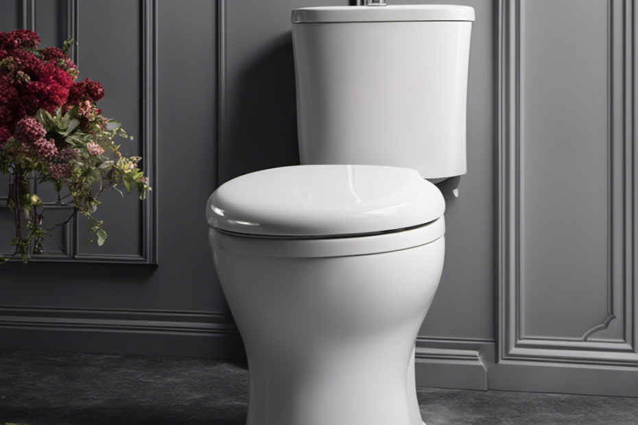 An image showcasing a close-up view of a toilet tank, capturing a flapper valve in action