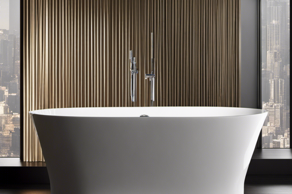An image showcasing a close-up of a bathtub's fluted shroud, capturing the graceful, vertical grooves that envelop the tub's exterior