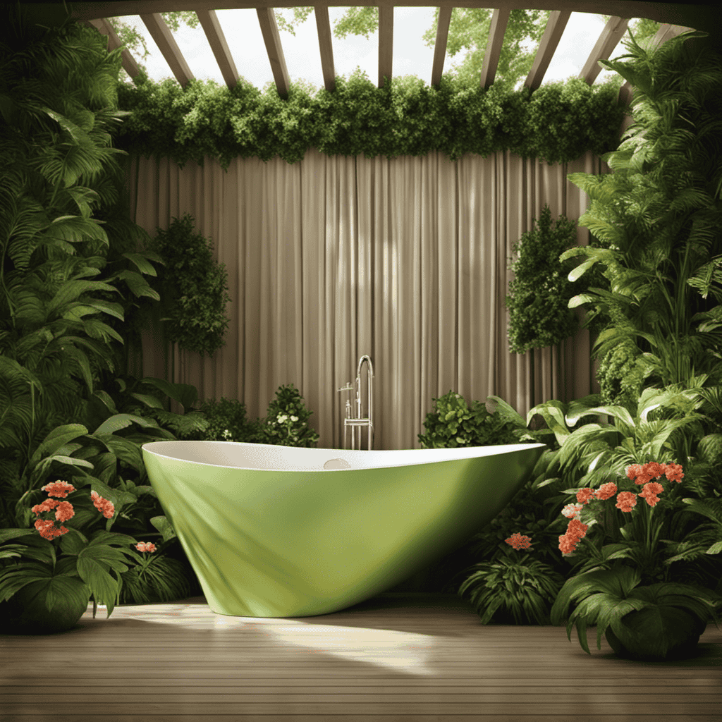 An image showcasing a luxurious garden bathtub nestled in a serene green oasis