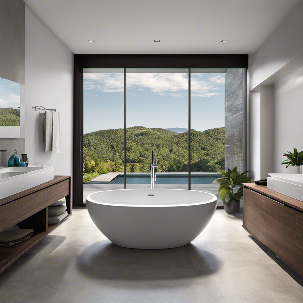 An image showcasing a sleek and modern reversible drain bathtub, featuring a symmetrical design with dual drain options on opposite ends