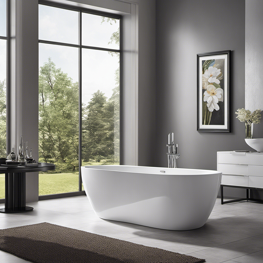 An image showcasing a spacious, rectangular bathtub with smooth porcelain finish and elegant chrome fixtures